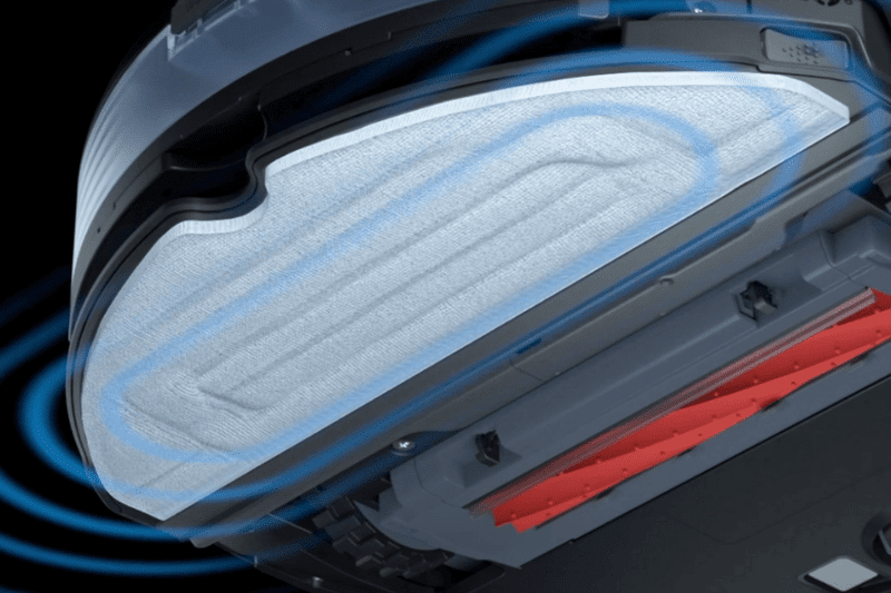 Die Funktionsweise der vibrierenden Wischtechnologie des Roborock S7 MaxV ist zu sehen